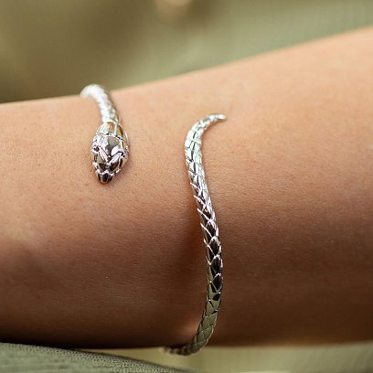 Жорсткий браслет "Змія" у білому золоті (діаманти) бб0038м №7