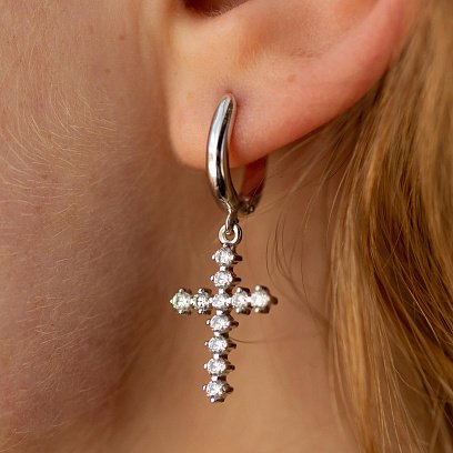 Серьги "Крестики" с фианитами (белое золото) с08568 №2