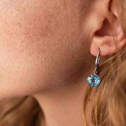 Золоті сережки "Захоплення" з блакитним топазом с08003 №4