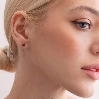 Золотые серьги - пусеты с черными бриллиантами 322512422 №2