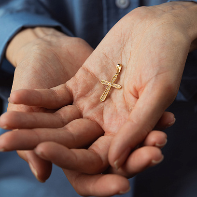 Хрестик у жовтому золоті (фіаніти) п04037 №2