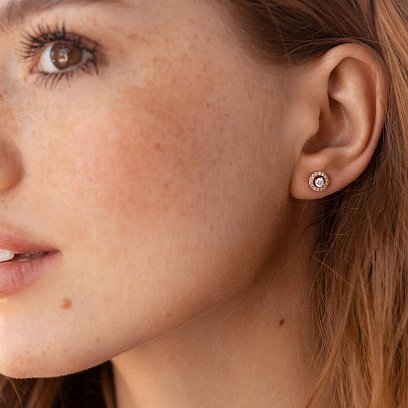 Золоті сережки - пусети 2 в 1 з діамантами 330752421 №2