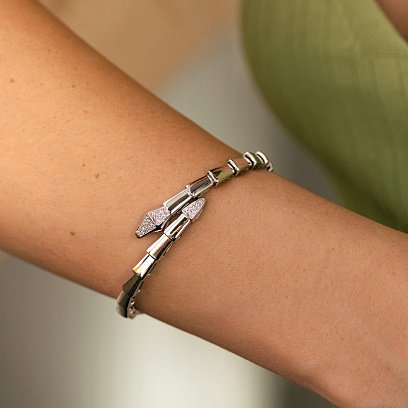 Жорсткий браслет "Змія" у білому золоті (фіаніти) б05218 №8