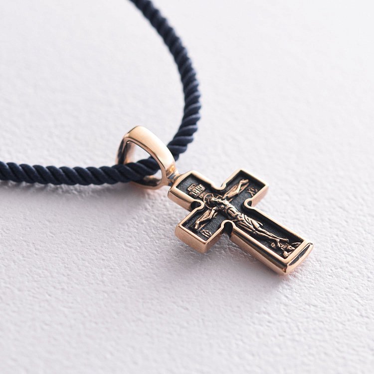 Шовковий синій шнурок з гладкою золотою застібкою (2 мм) кол00950 від ювелірного магазину Онікс - 2