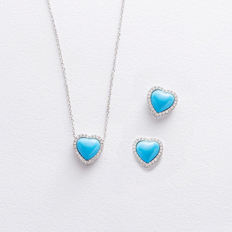 Золоте кольє "Сердечко" (бірюза, діаманти) колб0154sm від ювелірного магазину Онікс - 2