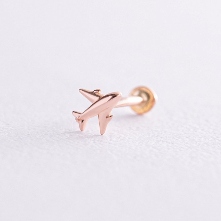 Одиночная серьга "Самолетик" в хрящ ушка (красное золото) с08219 от ювелирного магазина Оникс