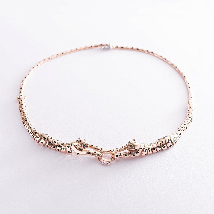 Колье "Пантеры" в красном золоте (фианит, эмаль) кол01725 от ювелирного магазина Оникс