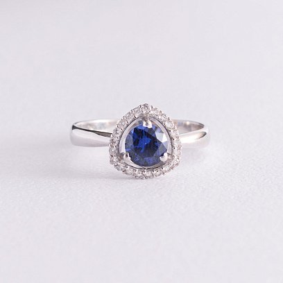 Срібна каблучка з сапфіром і фіанітами 1536/1р-HSPH