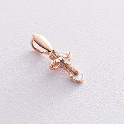 Золотой православный крестик (эмаль, фианиты) 270041E