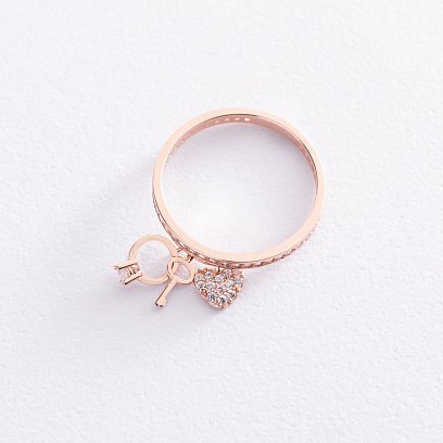 Золотое кольцо с сердечком и ключиком (фианит) к06868 №3