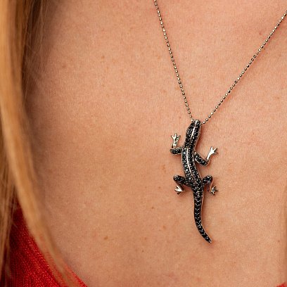 Подвеска "Ящерица" в белом золоте (фианиты) п03833 №2