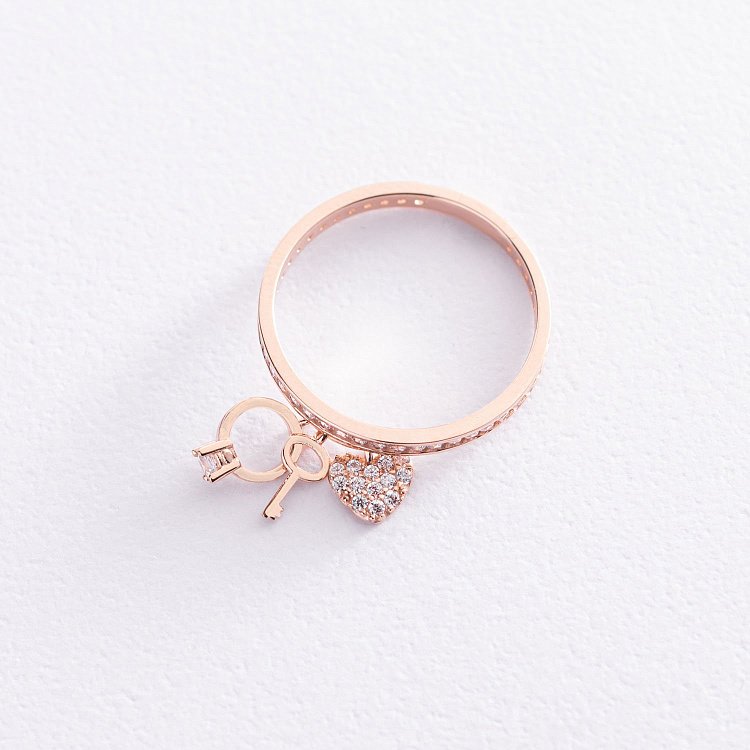 Золотое кольцо с сердечком и ключиком (фианит) к06868 от ювелирного магазина Оникс - 2