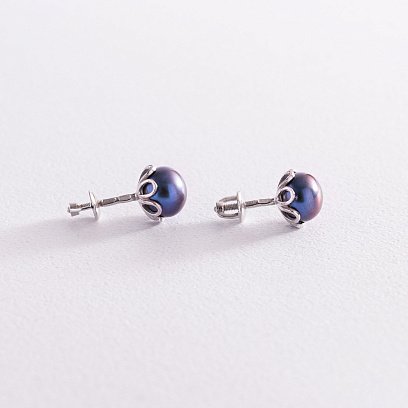 Серебряные серьги - пусеты с жемчугом 2279/9p-PBL №4