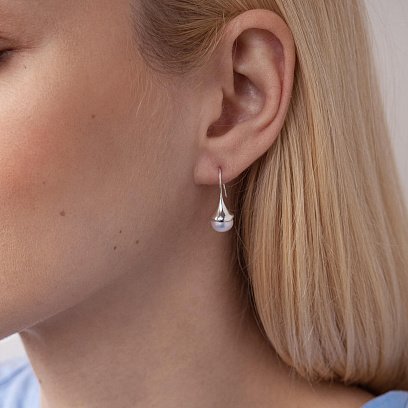 ﻿Срібні сережки - петельки з перлами 123204 №7