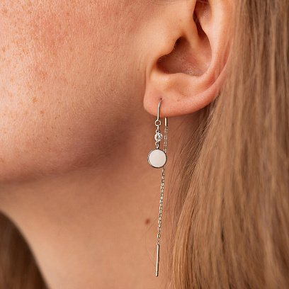 Срібні сережки - протяжки (емаль, фіаніти) 123445