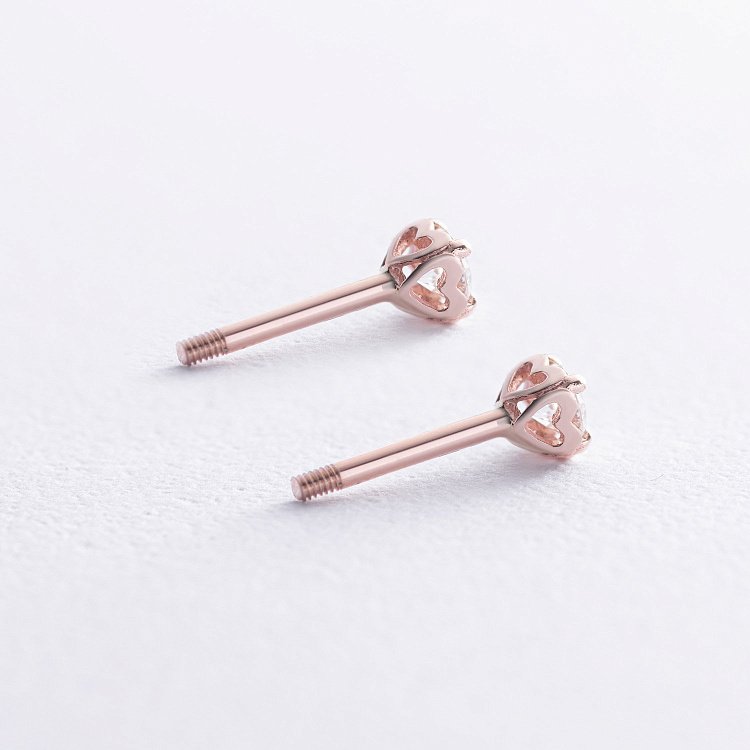 Золотые серьги - пусеты "Сердечки" с бриллиантами сб0395 от ювелирного магазина Оникс