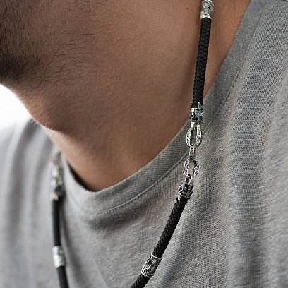 Шовковий шнурок "Спаси і Збережи. З образами святих" зі срібними вставками 1093шн №9