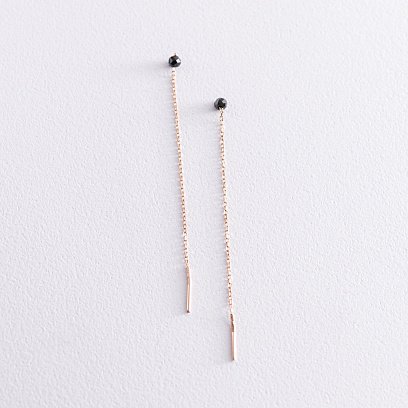 Золоті сережки - протяжки (чорні фіаніти) с07198 №5