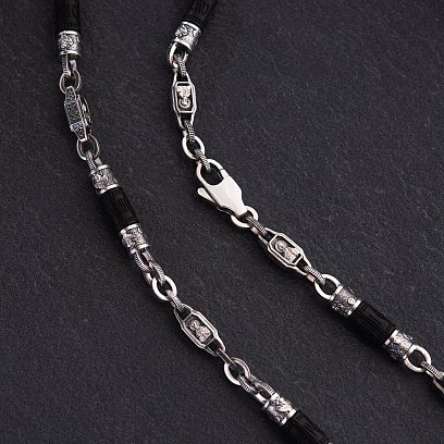 Чоловічий срібний ланцюжок "Спаси і збережи" з ебеновим деревом 629 №3