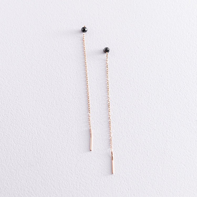 Золоті сережки - протяжки (чорні фіаніти) с07198 від ювелірного магазину Онікс - 4