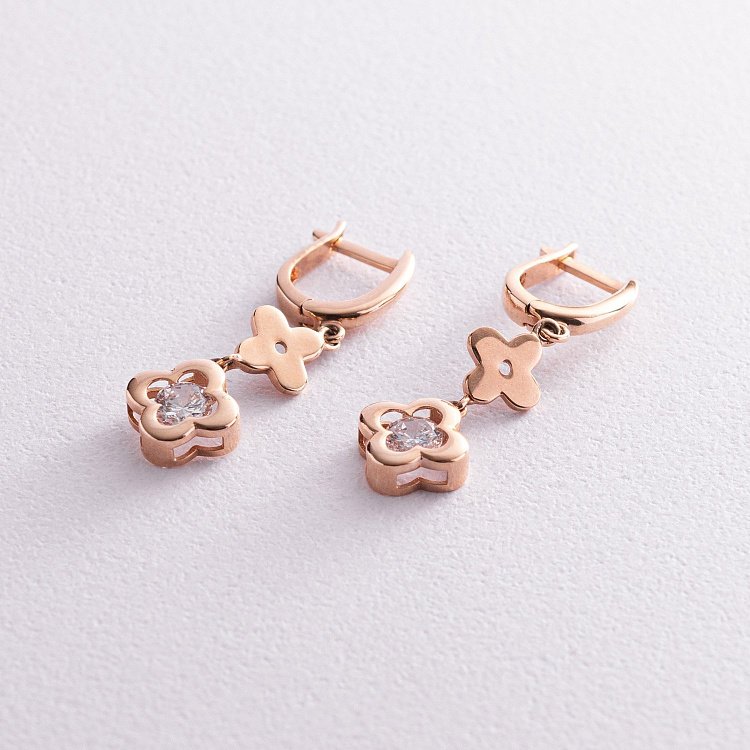 Золотые серьги "Клевер" с фианитами с04859 от ювелирного магазина Оникс