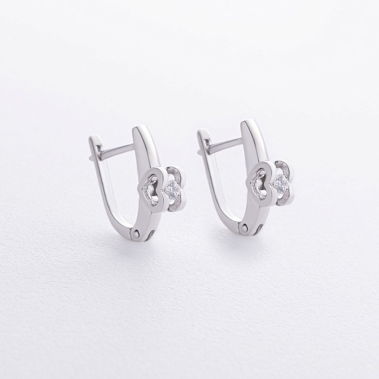 Срібні сережки з сердечками (фіаніт) 122417 від ювелірного магазину Онікс