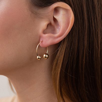 Серьги "Хельга" с шариками (желтое золото) с08233 №6