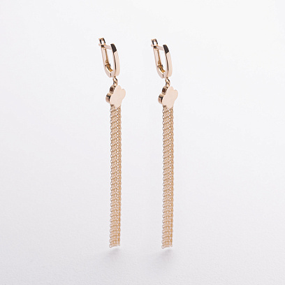 Серьги "Клевер" с цепочками (желтое золото) с09409