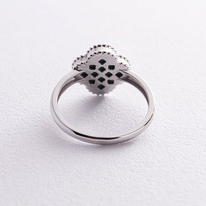 Каблучка "Конюшина" в білому золоті (малахіт) к07485 №5