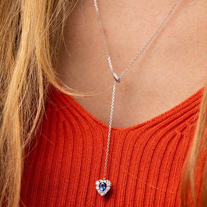 Золоте кольє - краватка "Сердечко" з діамантами і сапфіром колб0145mi №4