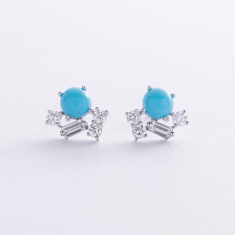 Золоті сережки - пусети (діаманти, бірюза) сб0504ca від ювелірного магазину Онікс