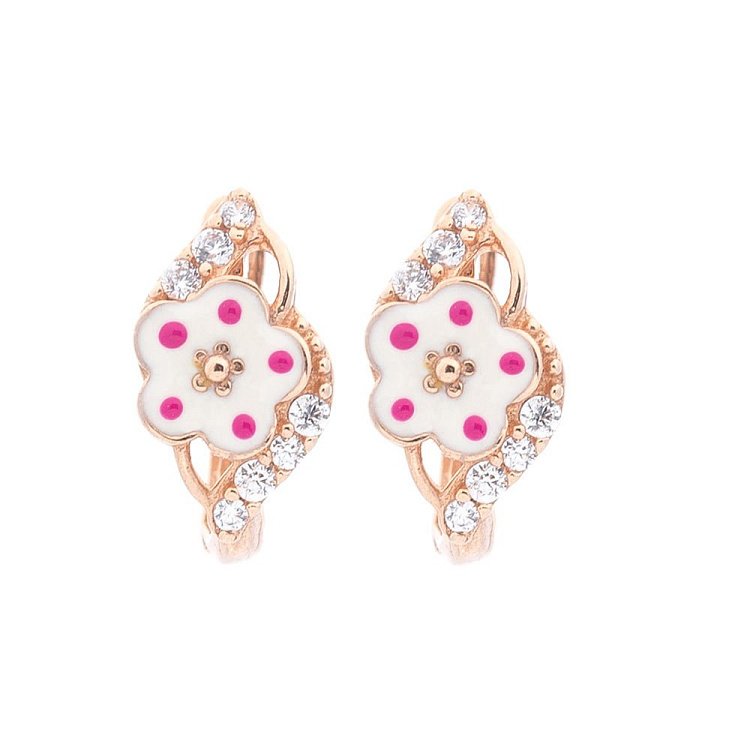 Золотые детские серьги "Цветочек" с эмалью и фианитами с03976б от ювелирного магазина Оникс