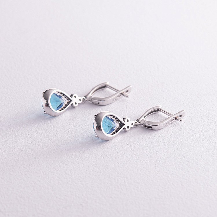 Срібні сережки "Крапельки" з кварцом і фіанітами 2112/1p-QSWB від ювелірного магазину Онікс - 2