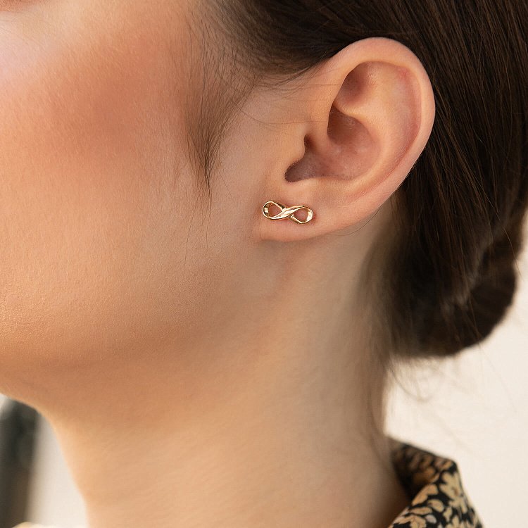 Серьги - пусеты "Бесконечность" в красном золоте с07173 от ювелирного магазина Оникс - 3