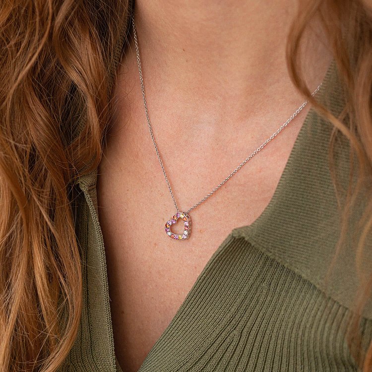 Золоте кольє "Сердечко" з діамантами та сапфірами колб0090са від ювелірного магазину Онікс - 1