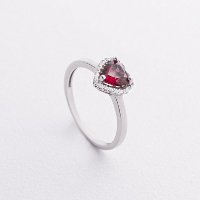 Серебряное кольцо "Сердечко" с рубином и фианитами 1857/1p-HRUB