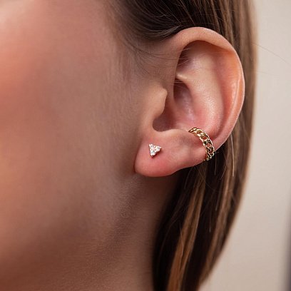 Сережка - каффа "Ланцюжок" в жовтому золоті с07921 №4