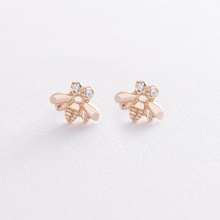 Серьги - пусеты "Пчелки" в желтом золоте (фианиты) с08570 от ювелирного магазина Оникс