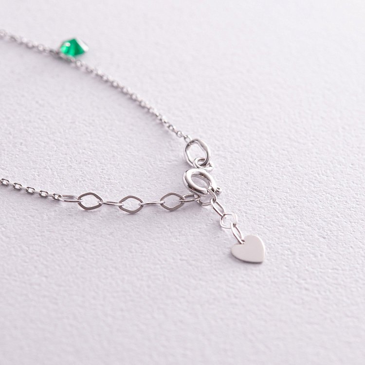 Браслет в белом золоте (зеленые и белые фианиты) б05136 от ювелирного магазина Оникс - 6