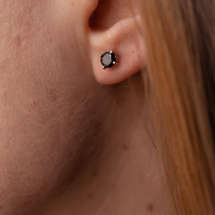 Золоті сережки-пусети з чорними фіанітами с06233ч від ювелірного магазину Онікс - 3