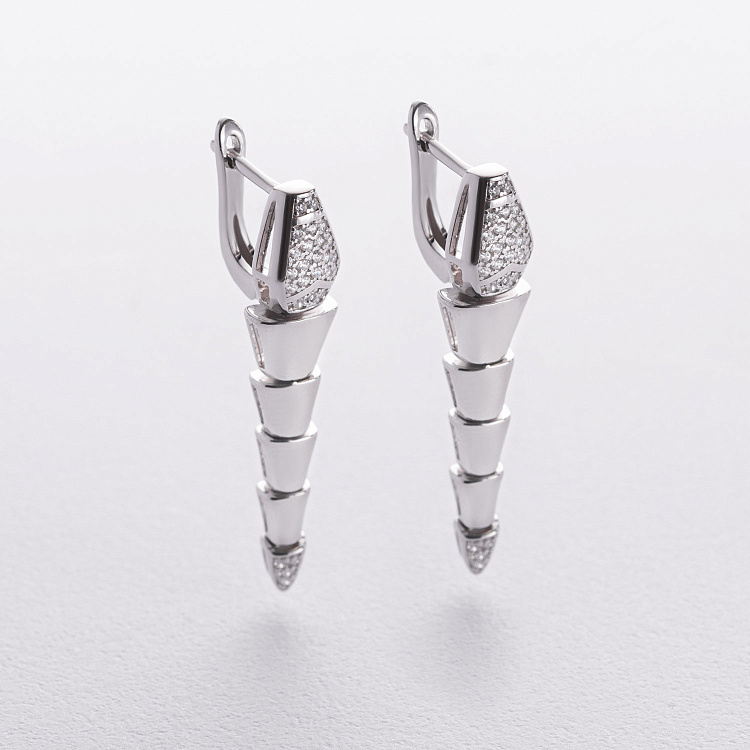 Серебряные серьги "Змеи" с фианитами 123531 от ювелирного магазина Оникс