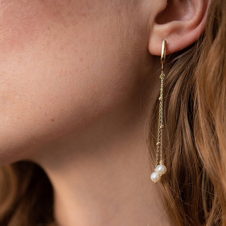 Золотые серьги с жемчугом на цепочке с07802 от ювелирного магазина Оникс - 7