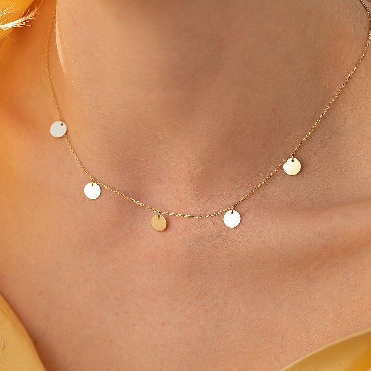 Золотое колье с монетками (5 шт) кол01432 от ювелирного магазина Оникс - 8