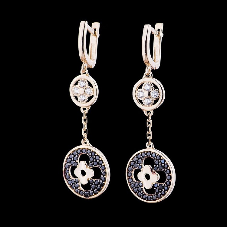 Золотые серьги "Клевер" с фианитами с04846 от ювелирного магазина Оникс