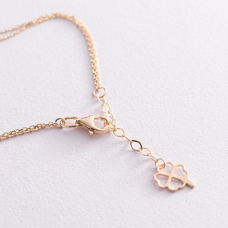 Двойной браслет "Клевер" в желтом золоте (малахит) б04823 от ювелирного магазина Оникс - 6