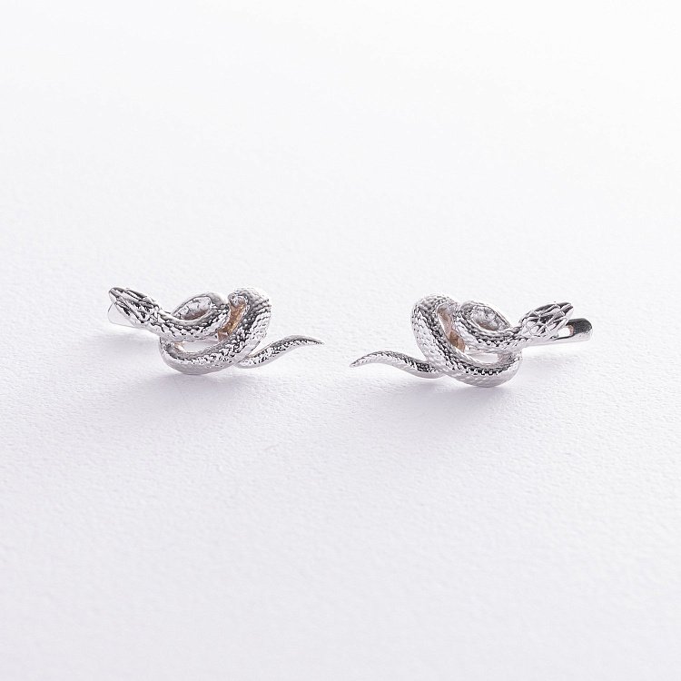 Серьги "Змеи" в белом золоте (белые фианиты) с08478 от ювелирного магазина Оникс - 2