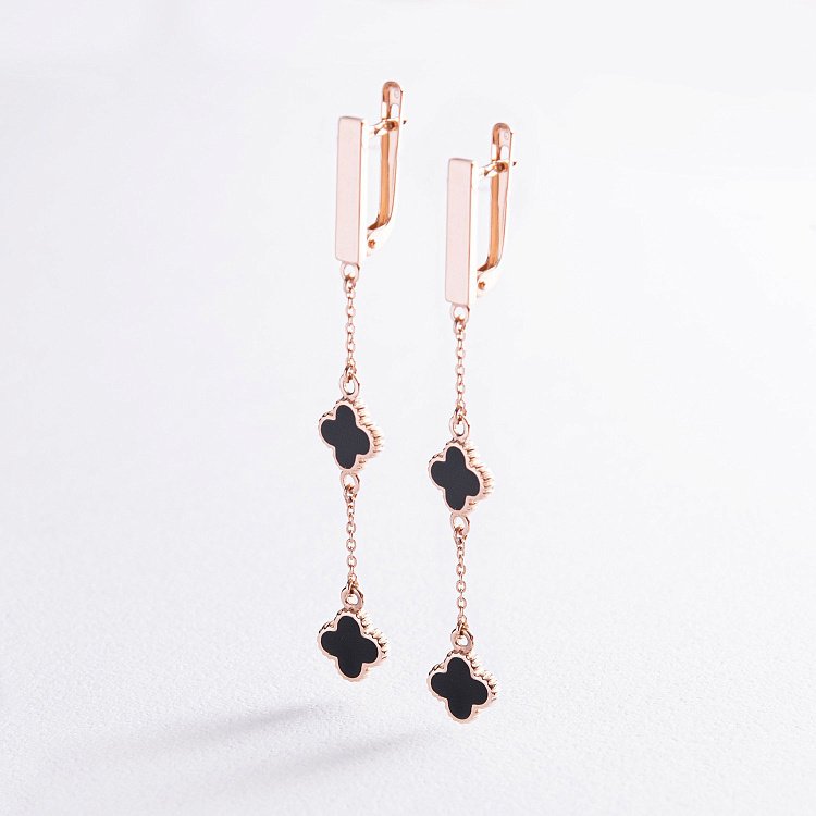 Золоті сережки "Конюшина" (емаль) 400272E від ювелірного магазину Онікс