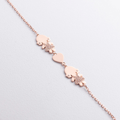 Браслет "Две девочки и сердечко" в красном золоте (фианиты) б05651 №2