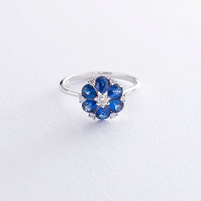 Кольцо с сапфирами и бриллиантами "Цветок" кб0090gm