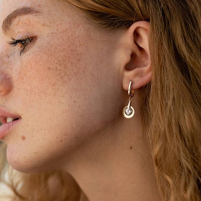 Золотые серьги "Капельки" с фианитами с07563 №2